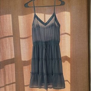 Spaghetti Strap Tiered Mini Dress in Light Blue and White